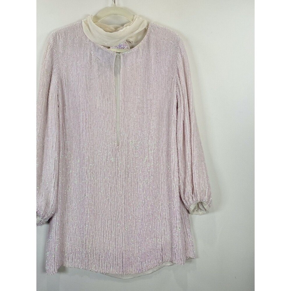 Retrofete Womens Dress Pink Grace Sequin Allover Mini Velvet Tie Belt Party XS - Picture 14 of 16